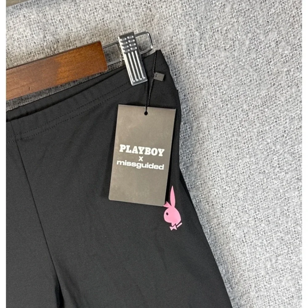Playboy x Missguided Cropped Leggings Pink Bunny Logo Black Size M Sexy Athletic